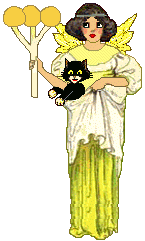 Angel holding cat in her gown Angel