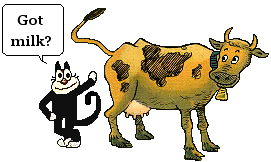 Spiffy asks cow: Got milk?