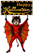 Halloween Cat Blinkie - Diablo the cat holds Halloween sign
