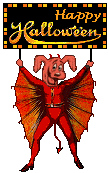 Halloween Dog Blinkie - Miss DevilDog holds Halloween sign