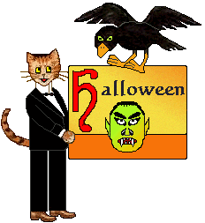 Halloween Line: Halloween Greetings from the cats Tux and Baby... and cast of Halloween Characters.