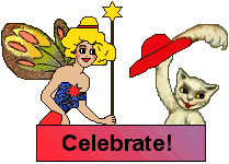 Celebrate sign: Fairy with wand and Puss 'n Boots