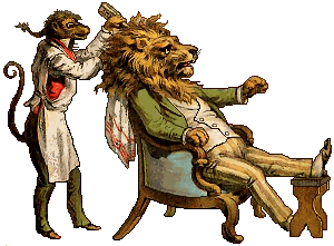 monkey grooming lion