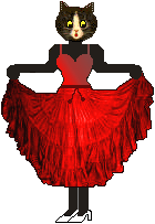 cat: red gauze gypsy skirt