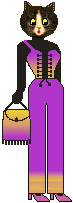 cat: purple jumpsuit