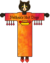 cat in sleepshirt: Nathan's Hot Dogs